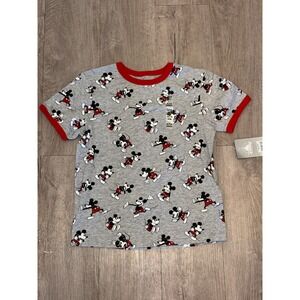 Disney Ringer T Shirt Kids Medium 10/12 Gray Graphic Mickey Mouse Allover Print